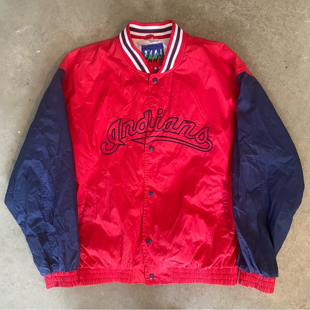 Vintage 90s Cleveland Indians Snap Bomber Lined Jacket Chief Wahoo Men's XL